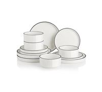 Sweejar Home Set di stoviglie in porcellana per 4, 12 pezzi, piatti e ciotole in ceramica, set classico moderno semplice da cucina, set di stoviglie lavabili in lavastoviglie e adatti al microonde