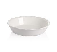 Sweejar Home Teglia rotonda in ceramica, 26 cm, con bordo ondulato morbido, per forno, piastra antiaderente per mele, zucca, torte in pentola (bianco)