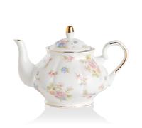 Sweejar Home Teiera in porcellana, teiera in ceramica vintage floreale con bordo dorato, teiera con foglie sfuse, caffettiera, per donne e amanti del tè, 800 ml, 3-4 tazze (fiore piccolo)