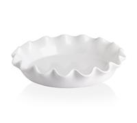 Sweejar Home Tortiera in ceramica da 29 cm, per cottura, tonda in porcellana profonda e scanalata, antiaderente, per quiche a forma di zucca, mela, con design moderno di fattoria (bianco)