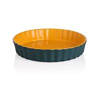 Sweejar Home Tortiera rotonda in ceramica, 24 cm, con frange ondulate, piatto antiaderente per zucca, torte di mele (blu e giallo)