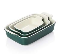 SWEEJAR Set di stoviglie in porcellana per cucinare, pirofila rettangolare in ceramica, per lasagne, per teglia, torte, cene, cucina, banchetti e uso quotidiano (verde scuro)