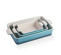 Sweejar Set di teglie da forno rettangolari in ceramica, per lasagne da forno, per cucinare, cucina, cena per torte, banchetti e uso quotidiano, 30 x 20 x 7 cm (blu sfumato)