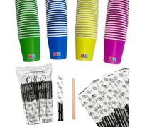 SWEEPING Kit bicchieri caffe e palette 500 Bicchierini Caffè + 500 Palette - Bicchieri 65 ml in Carta e Palettine Usa e Getta Riciclabile, Colori Assortiti