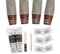 SWEEPING kit bicchieri caffe e palette zucchero monouso 150 Bicchierini Caffè + 150 Palette + 150 bustine zucchero - Bicchieri 65 ml in Carta e Palettine Usa e Getta Riciclabile, Colore Decorato