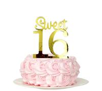 Sweet 16 cake topper - oro acrilico sedici topper, decorazioni di compleanno per 16° celebrazione, decorazione torta