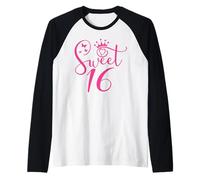 Sweet 16 for Girls Sixteen Pink 16° Compleanno Maglia con Maniche Raglan
