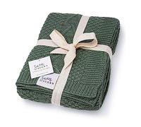 Sweet Acorn Coperta per bambini lavorata a maglia, motivo a cavi, coperte in cotone biologico per culla o passeggino, coperte per ricevimento - verde ginepro