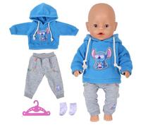 Sweet Baby - Vestiti per bambola da 35-45 cm, 4 pezzi, con felpa con cappuccio, pantaloni grigi, calzini, grucce compatibili con bambole appena nate da 35 a 43 cm, per compleanno di ragazze