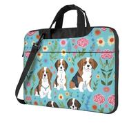 Sweet Basset Hound Florals Print Borsa per computer portatile, tracolla imbottita, semplifica il tuo quotidiano, ideale per viaggi di lavoro, nero, 13 inch