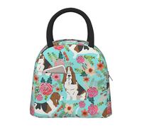 Sweet Basset Hound Florals Print Fashion Pratica Borsa termica per il pranzo leggera Tote Scuola Picnic Escursioni