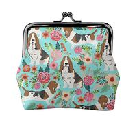 Sweet Basset Hound Florals stampa multifunzionale portamonete moda portamonete borsa porta carte unisex, Nero , Taglia unica