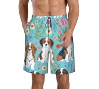 Sweet Basset Hound Floreali Stampa Elegante Uomo Pantaloncini da Spiaggia Leggero Accogliente Costume Da Bagno Estate Casual Gite Vacanze, bianco, S