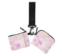 Sweet Blush Color Star Portafogli da donna Custodie per carte di dimensioni compatte Custodia per biglietti da visita organizer per denaro con cinturino da polso per donna 2 pezzi, stella di colore