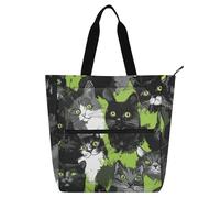 Sweet British Cats Green Book Borsa tote per ragazzi ragazze adulti robusta riutilizzabile borsa per la spesa borsa da spiaggia con cerniera per la scuola lavoro viaggi