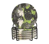 Sweet British Cats - Set di sottobicchieri assorbenti con supporto, confezione da 6 sottobicchieri assorbenti per bevande, porta vasos para mesas