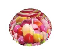Sweet Candy, cuffia da doccia per donne e uomini, grande, riutilizzabile, a doppio strato, impermeabile, con fascia elastica, per tutte le acconciature, adatta ai viaggi