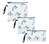 Sweet Dolphin White Fish 3 pz borsa riutilizzabile con cerniera borsa da viaggio portatile per bambini scuola pranzo e porzioni per adulti
