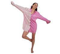 Sweet Dreams Camicia da notte sopra il ginocchio in cotone da donna, A righe rosa., L