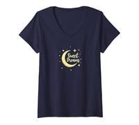 Sweet Dreams Luna Stelle Maglietta con Collo a V, Donna, Navy, XXL