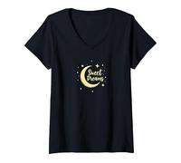 Sweet Dreams Luna Stelle Maglietta con Collo a V, Donna, Nero, XXL