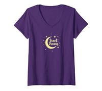 Sweet Dreams Luna Stelle Maglietta con Collo a V, Donna, Viola, L
