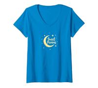 Sweet Dreams Luna Stelle Maglietta con Collo a V, Donna, Zaffiro, S