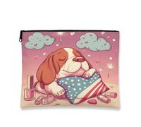 Sweet Dreams, trousse da viaggio per trucchi da donna, in tela portatile, con cerniera, organizer per le vacanze, per divertimento estivo, Rosso, 7x9 Inch, Cane