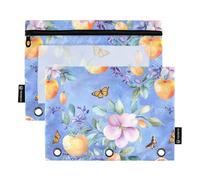Sweet Fruit Blue Butterfly Astuccio a 3 anelli tasca per anelli raccoglitori con cerniera per forniture di cancelleria per esami