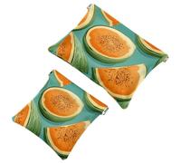 Sweet Hami Melon-1508 - Trousse per cosmetici, impermeabile, portatile, senza cerniera, 2 pezzi, Multicolore 02, A：7.1x5.8in/18x14.8cm，B:4.7x4.5in/12x11.5cm