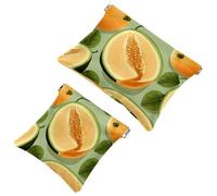 Sweet Hami Melon-1508 - Trousse per cosmetici, impermeabile, portatile, senza cerniera, 2 pezzi, Multicolore 01, A：7.1x5.8in/18x14.8cm，B:4.7x4.5in/12x11.5cm