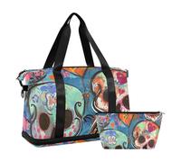 Sweet Heart Sugar Skulls Borsone da palestra per la notte con borsa da toilette per escursionismo impermeabile, Teschi Di Zucchero Cuore Dolce, 1 size