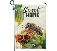 Sweet Home - Bandiera da giardino con api, a nido d'ape e foglia, per primavera ed estate, decorazione per prato all'aperto, su entrambi i lati, 30,5 x 45,7 cm