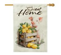 Sweet Home - Bandiera da giardino con maialino giallo e limone, decorazione per casa colonica, in iuta su entrambi i lati, per esterni, per vacanze primaverili ed estive, 71 x 101 cm