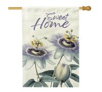 Sweet Home - Bandiera da giardino con motivo floreale viola della passione, decorazione per esterni su entrambi i lati, in iuta, decorazione stagionale per la casa per l'estate, 71 x 101 cm