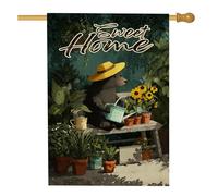 Sweet Home - Bandiera da giardino, orso con annaffiatoio e girasoli, decorazione per esterni, bandiera in iuta su entrambi i lati per la decorazione primaverile estiva del prato, 71 x 101 cm