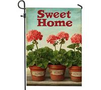 Sweet Home - Bandiera floreale da giardino, gerani rossi, decorazione stagionale per esterni, striscione su entrambi i lati per la decorazione del prato 30,5 x 45,7 cm