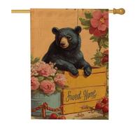 Sweet Home Bear - Bandiera da giardino con orso nero, decorazione floreale per la casa, striscione da cortile, decorazione per giardino primaverile estate all'aperto 71 x 101 cm