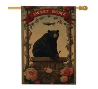 Sweet Home Bear - Bandiera da giardino vintage con orso nero floreale, decorazione per la casa all'aperto, bandiera da cortile in iuta su entrambi i lati, decorazione autunnale 71 x 101 cm
