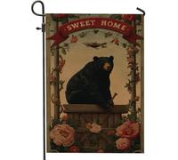Sweet Home Bear - Bandiera da giardino vintage con orso nero floreale, decorazione per la casa all'aperto, bandiera da cortile in iuta su entrambi i lati, decorazione autunnale 30,5 x 45,7 cm
