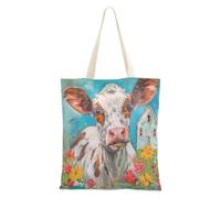 Sweet Home - Borsa a mano in tela colorata con animali e mucca, riutilizzabile, per palestra, lavoro, shopping, 40,6 x 38,1 cm, essenziale per la scuola