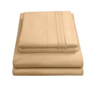 Sweet Home Collection 1887 Thread Count Sheet Soft Egyptian Quality Brushed Microfiber Set di Biancheria da Letto di Lusso Piatto, Lenzuolo con Angoli, 2 federe, Microfibra, Cammello, Queen, 4 unità