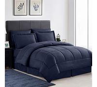 Sweet Home Collection 2 federe, 2 federe e mantovana giroletto per tutte le stagioni, in microfibra spazzolata doppia/imbottitura in 100% fibra, blu navy greco, queen size