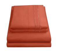 Sweet Home Collection 2051 Thread Count Sheet Soft Egyptian Quality Brushed Microfiber Set di Biancheria da Letto di Lusso Piatto, Lenzuolo con Angoli, 2 federe, Microfibra, Ruggine, Queen, 4 unità