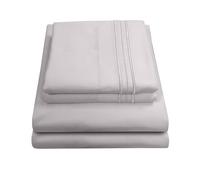 Sweet Home Collection 2100 Thread Count Sheet Soft Egyptian Quality Brushed Microfiber Set di Biancheria da Letto di Lusso Piatto, Lenzuolo con Angoli, 2 federe, Microfibra, Argento, Queen, 4 unità