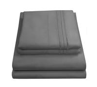 Sweet Home Collection 2103-Set di Fogli per Fili in Morbida Spazzolata di qualità egiziana Set di Biancheria da Letto di Lusso Piatto, Lenzuolo con Angoli, 2 federe, Microfibra, Grigio, Coppia