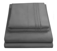 Sweet Home Collection 2129 Thread Count Sheet Soft Egyptian Quality Brushed Microfiber Set di Biancheria da Letto di Lusso Piatto, Lenzuolo con Angoli, 2 federe, Microfibra, Grigio, Queen