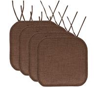 Sweet Home Collection 4 cuscini per sedia, in memory foam con lacci a nido d'ape, antiscivolo, fondo gommato, arrotondato, quadrati, 40,6 x 40,6 cm, motivo a spina di pesce, marrone