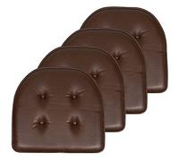 Sweet Home Collection Cuscino per sedia in memory foam, trapuntato, antiscivolo, con retro in gomma a forma di U, 43,2 x 40,6 cm, in ecopelle, colore marrone cioccolato, 4 pezzi
