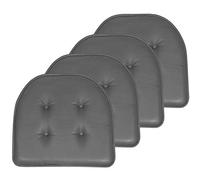 Sweet Home Collection Cuscino per sedia in memory foam, trapuntato, antiscivolo, con retro in gomma a forma di U, 43,2 x 40,6 cm, 4 pezzi (confezione da 1), in finta pelle grigia